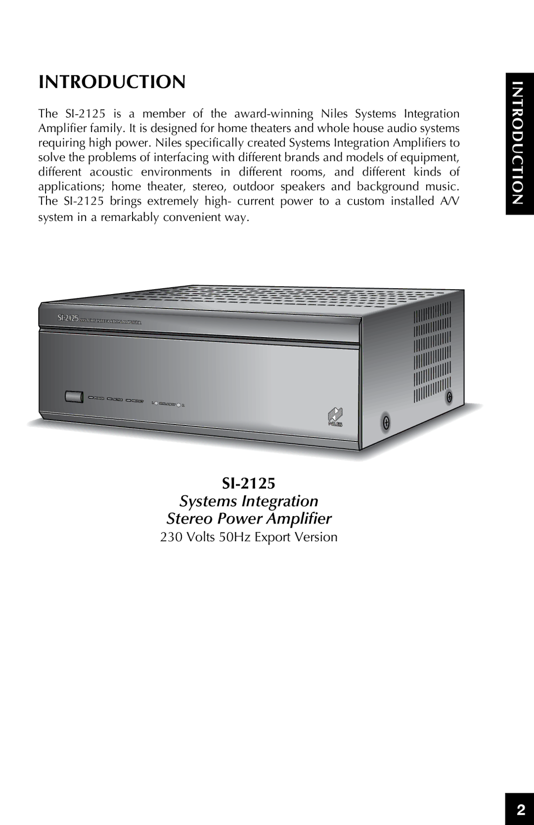 Niles Audio SI-2125 manual Introduction 