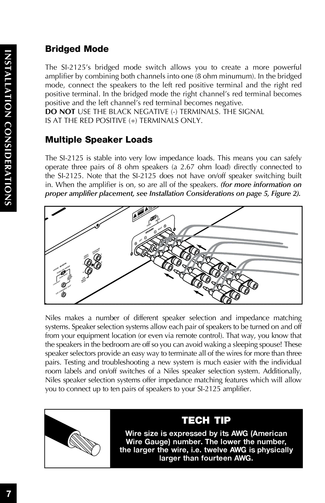 Niles Audio SI-2125 manual Tech TIP, Multiple Speaker Loads 