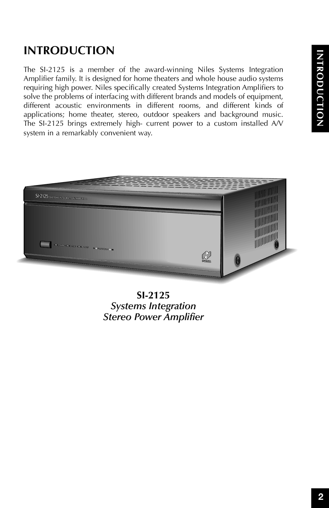 Niles Audio SI-2125 manual Introduction 