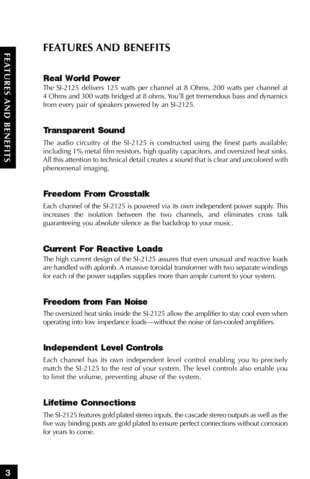 Niles Audio SI-2125 manual Features and Benefits 