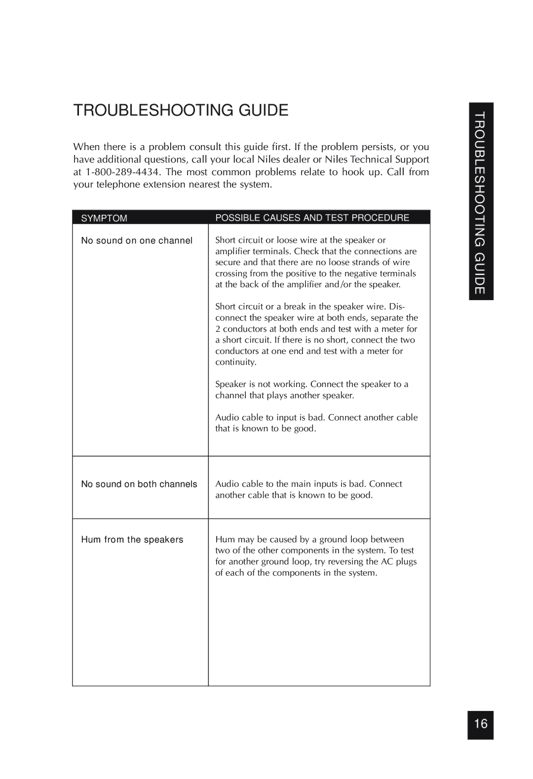 Niles Audio SI-2125 specifications Troubleshooting Guide, Symptom Possible Causes and Test Procedure 