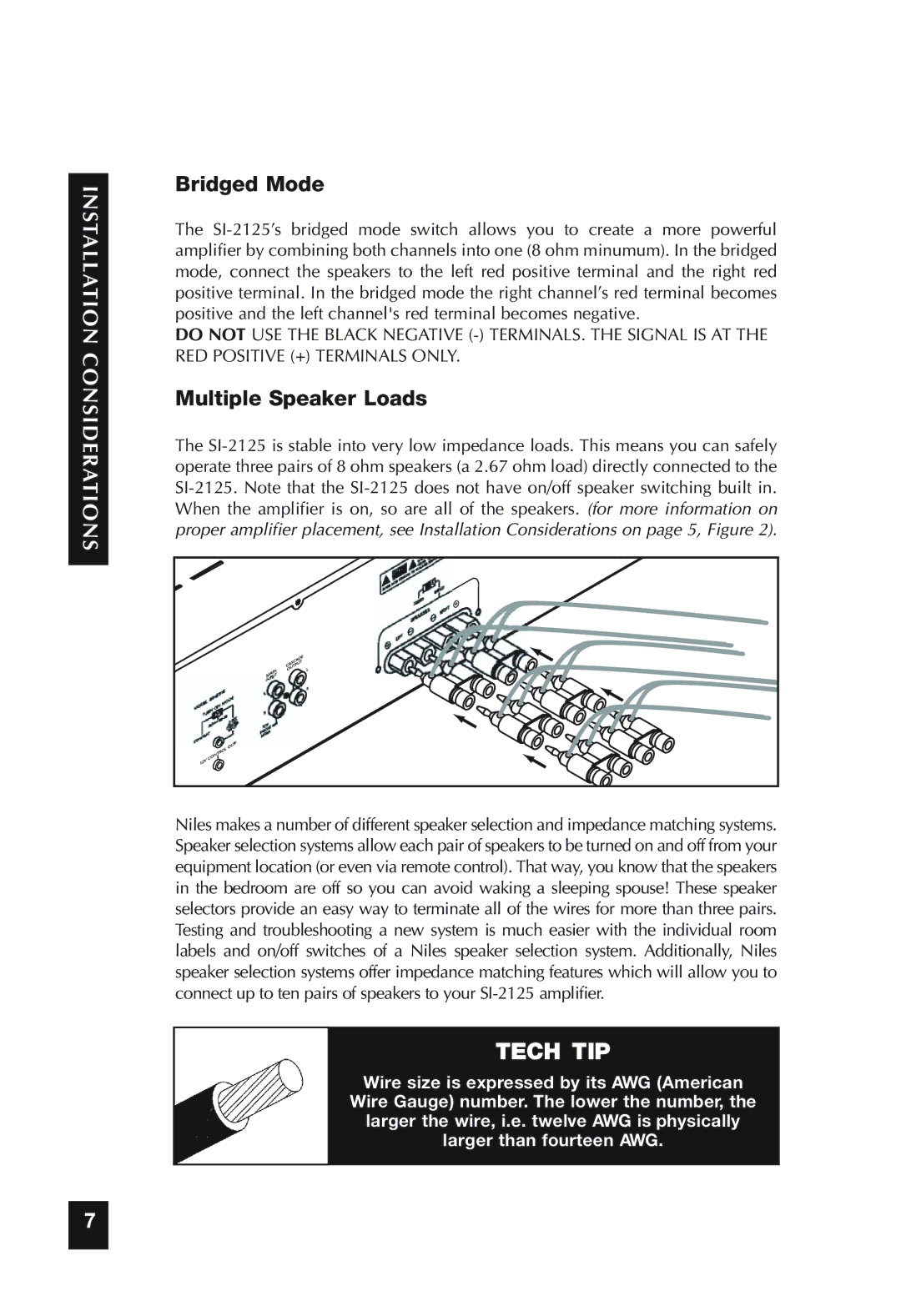 Niles Audio SI-2125 specifications Tech TIP, Multiple Speaker Loads 