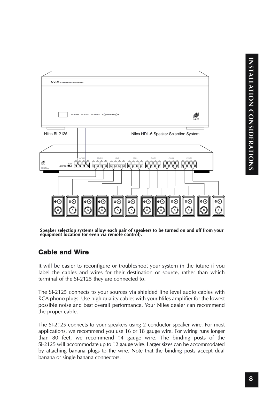 Niles Audio SI-2125 specifications Installation, Cable and Wire 