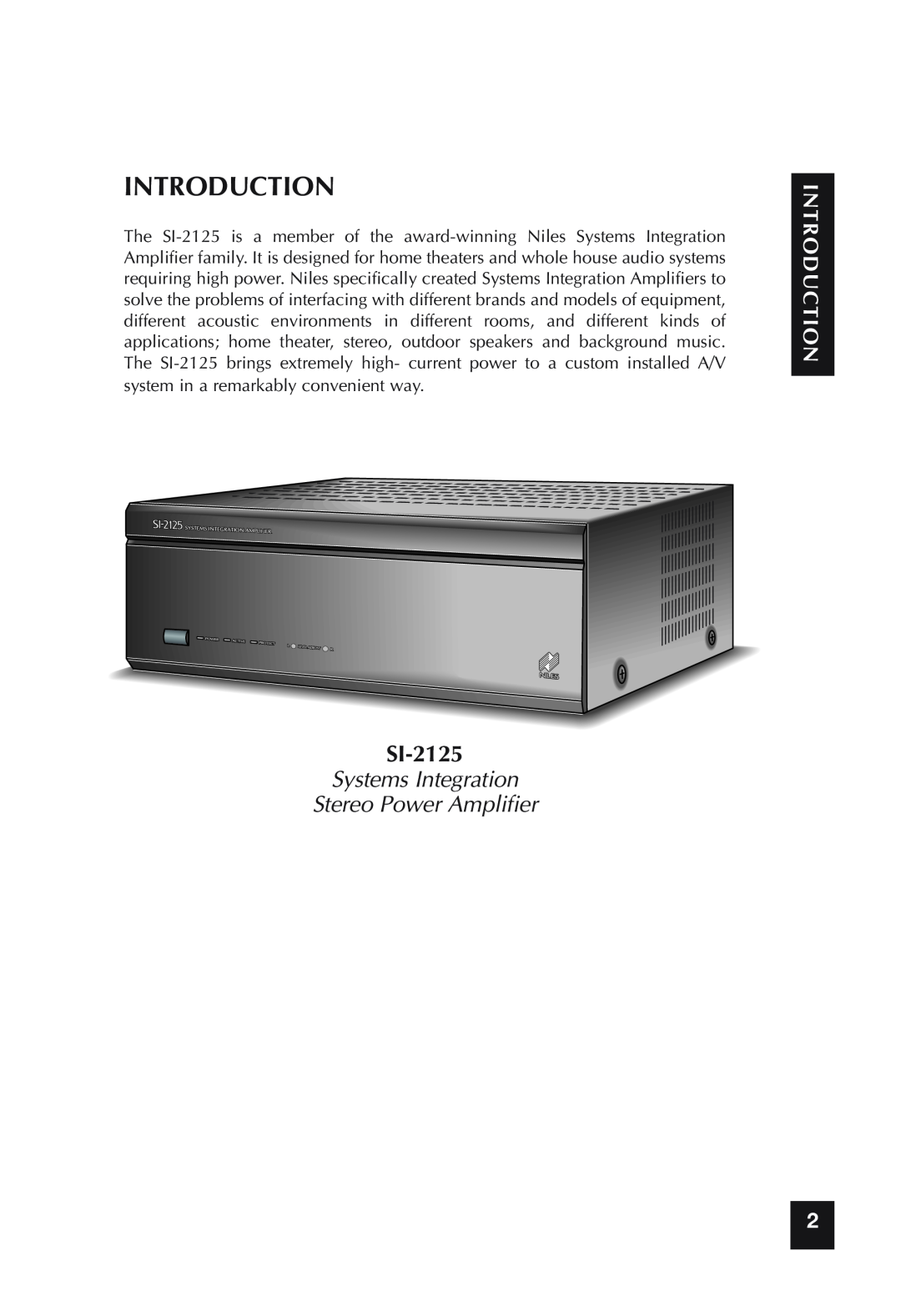Niles Audio SI-2125 specifications Introduction, Systems Integration Stereo Power Amplifier 