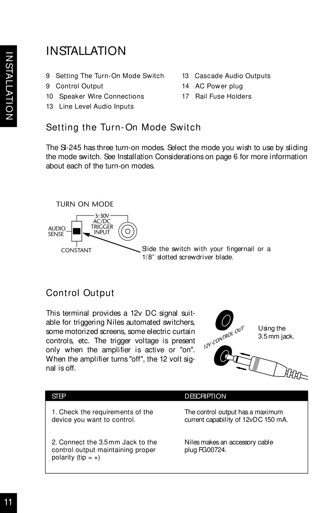 Niles Audio SI-245 manual Installation, Setting the Turn-On Mode Switch 