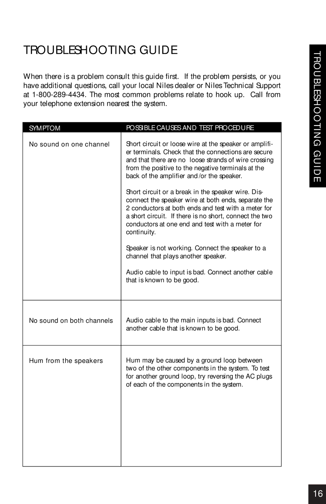 Niles Audio SI-245 manual Troubleshooting Guide, Symptom Possible Causes and Test Procedure 