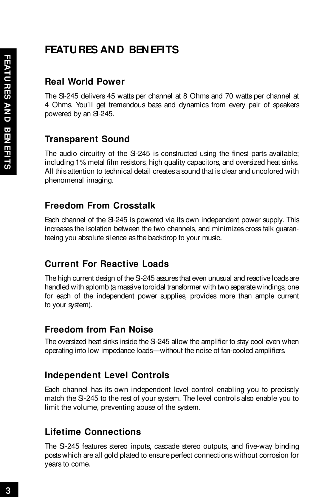 Niles Audio SI-245 manual Features And Benefits, Real World Power, Transparent Sound, Freedom From Crosstalk 