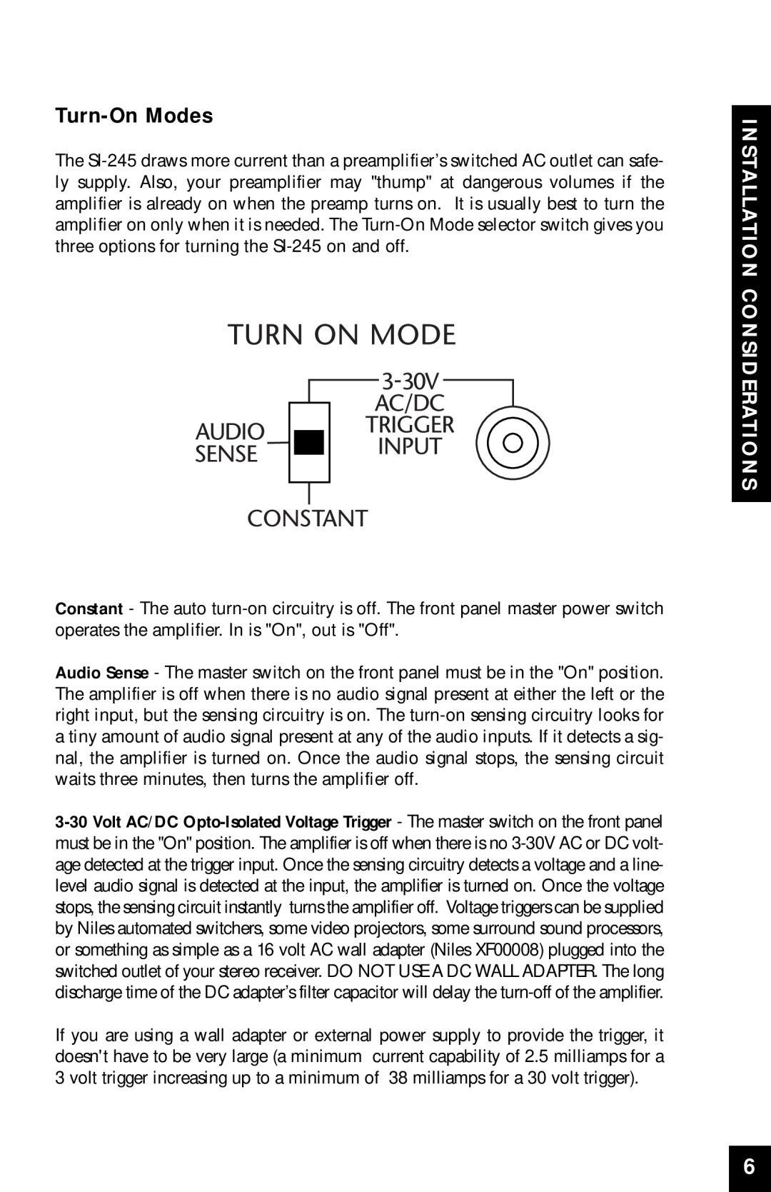 Niles Audio SI-245 manual Installation Considerations, Turn-OnModes 