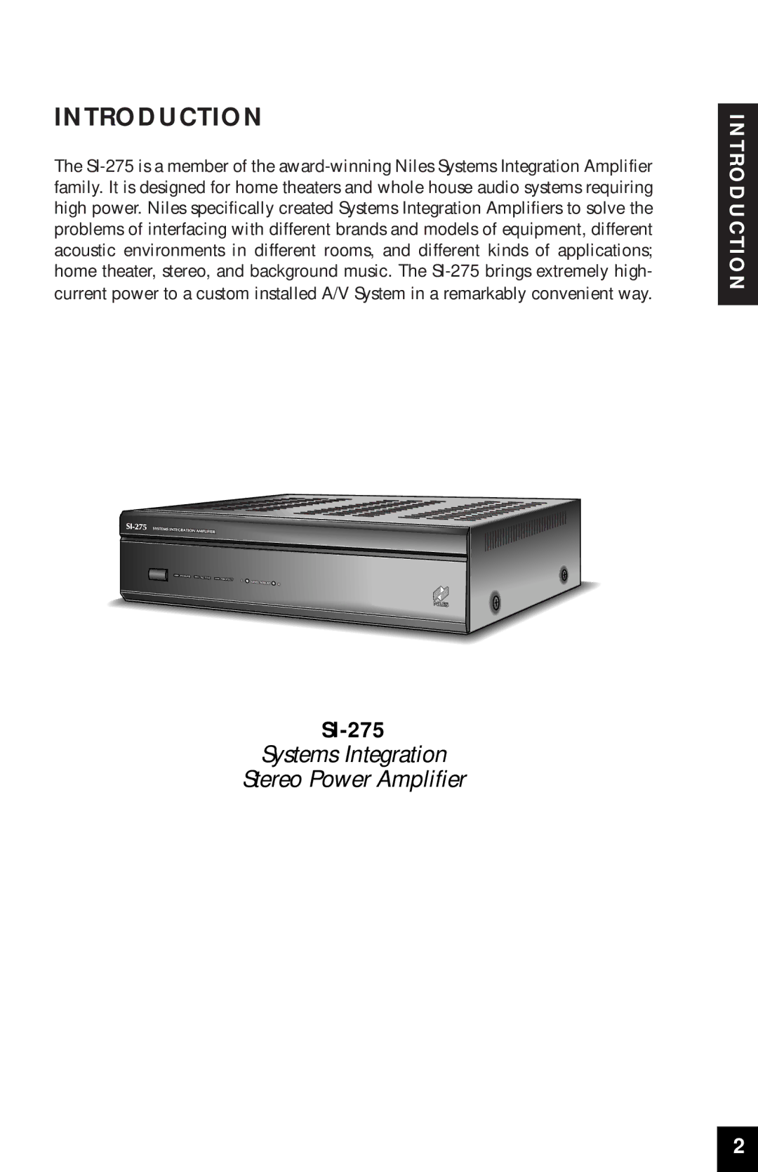 Niles Audio SI-275 manual Introduction 