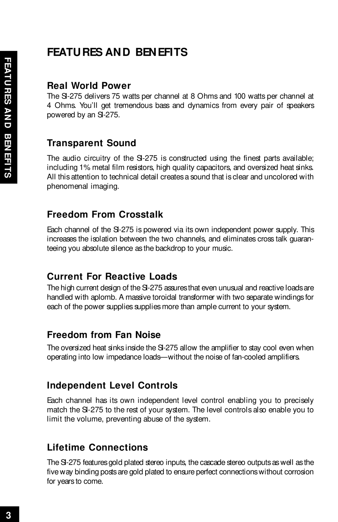 Niles Audio SI-275 manual Features and Benefits 