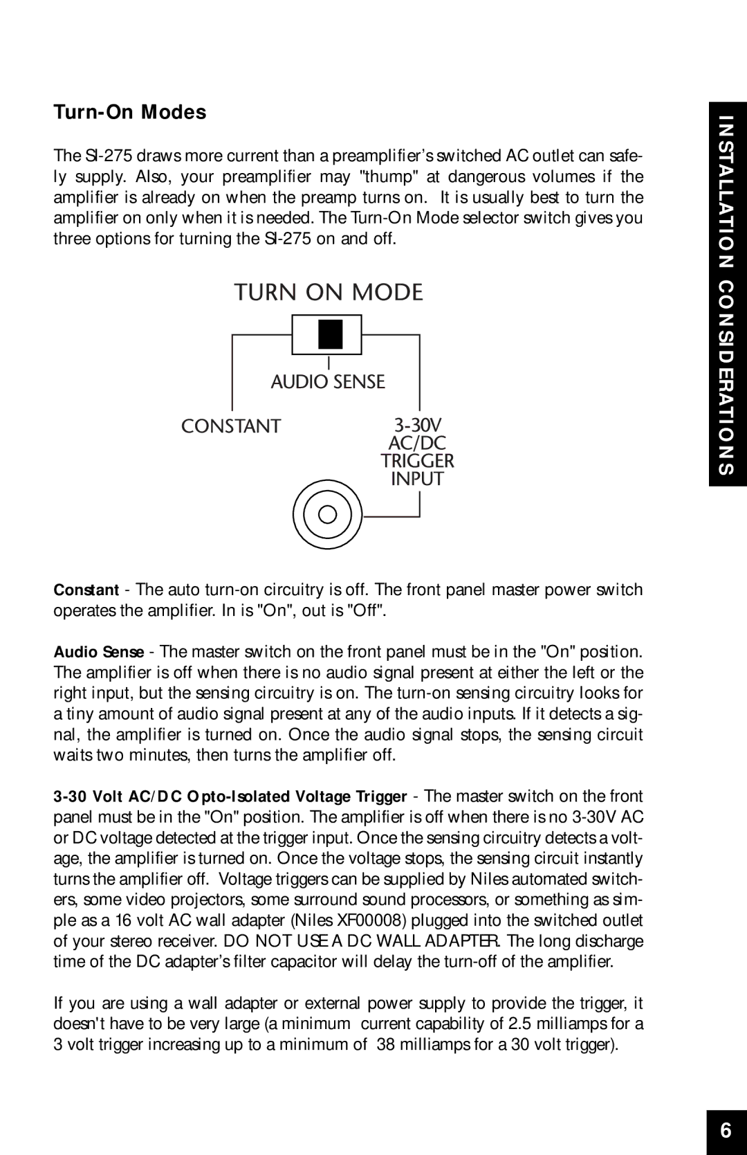 Niles Audio SI-275 manual Turn-On Modes 