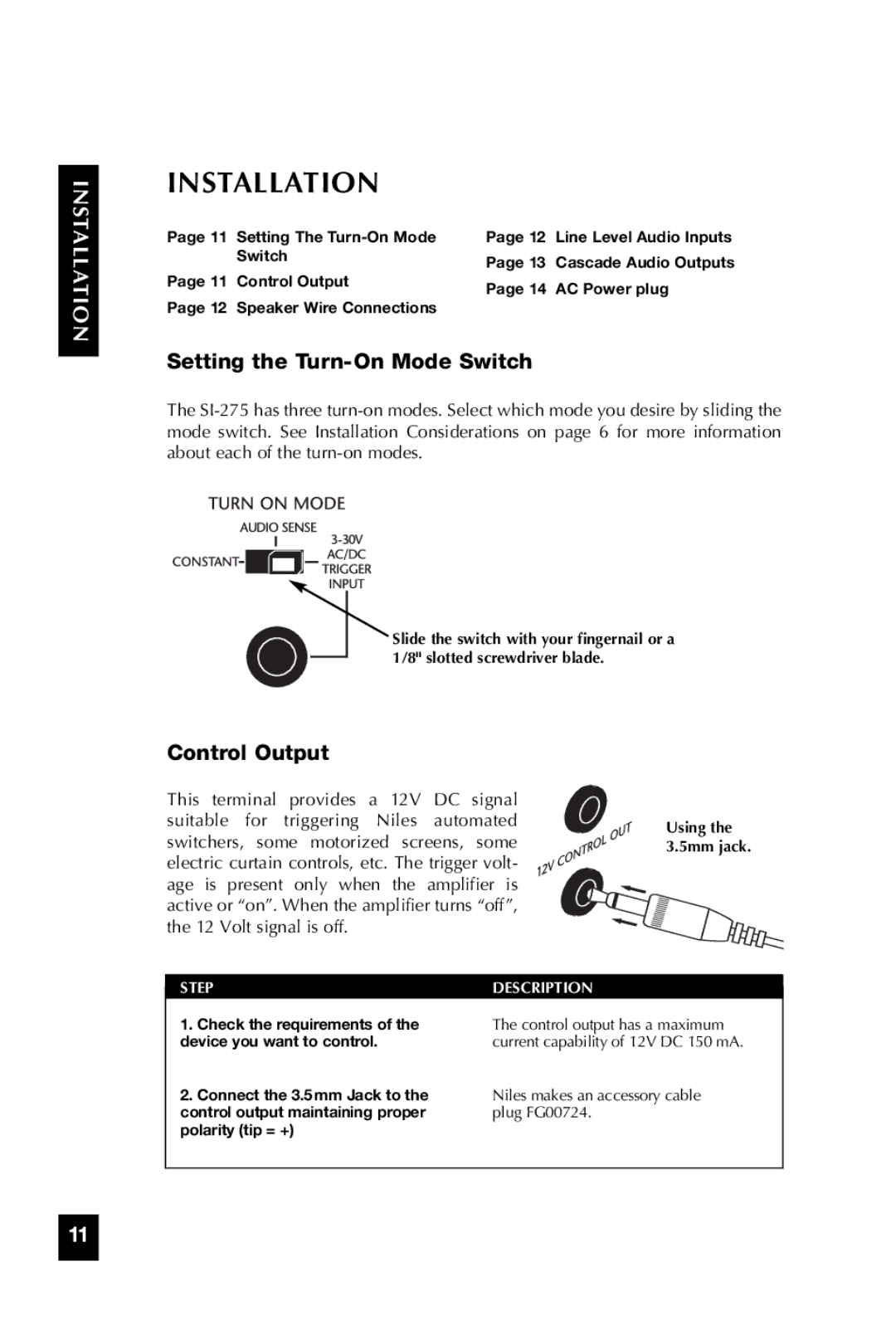 Niles Audio SI-275 manual Installation, Setting the Turn-On Mode Switch 