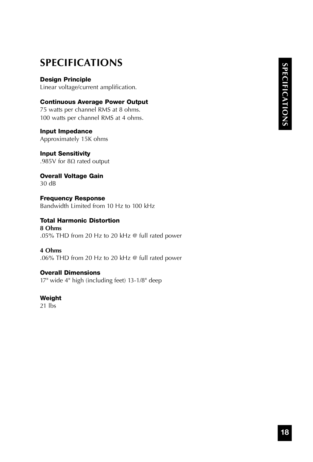 Niles Audio SI-275 manual Specifications, Total Harmonic Distortion 