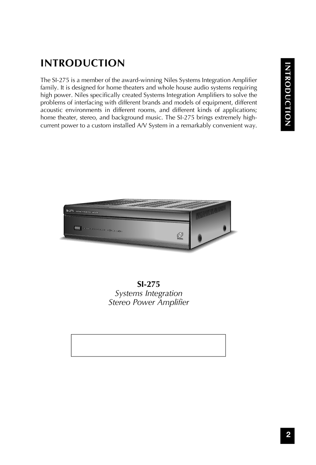 Niles Audio SI-275 manual Introduction 