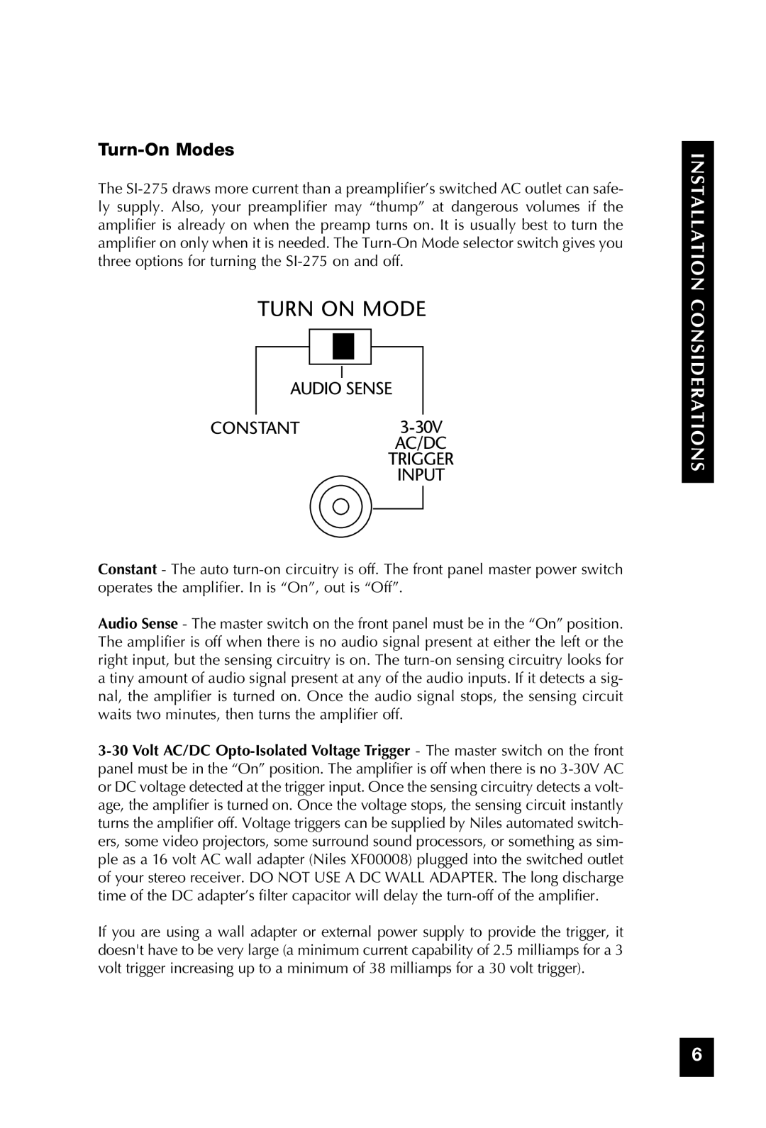 Niles Audio SI-275 manual Turn-On Modes 