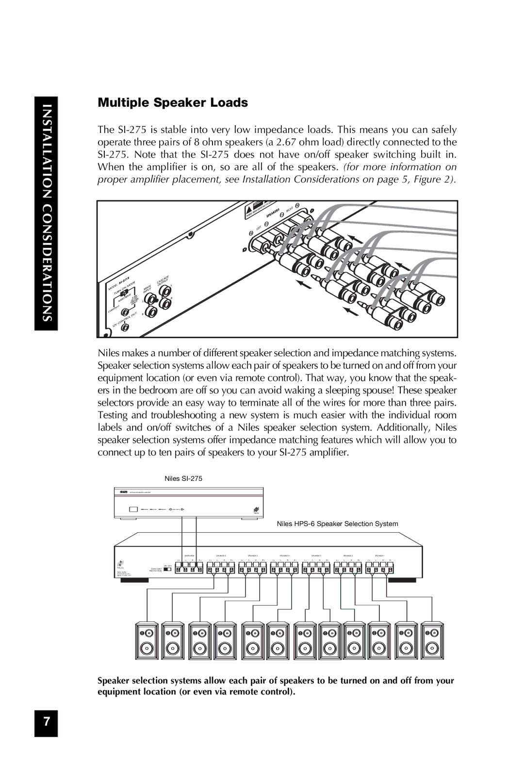 Niles Audio manual Multiple Speaker Loads, Niles SI-275 Niles HPS-6 Speaker Selection System 