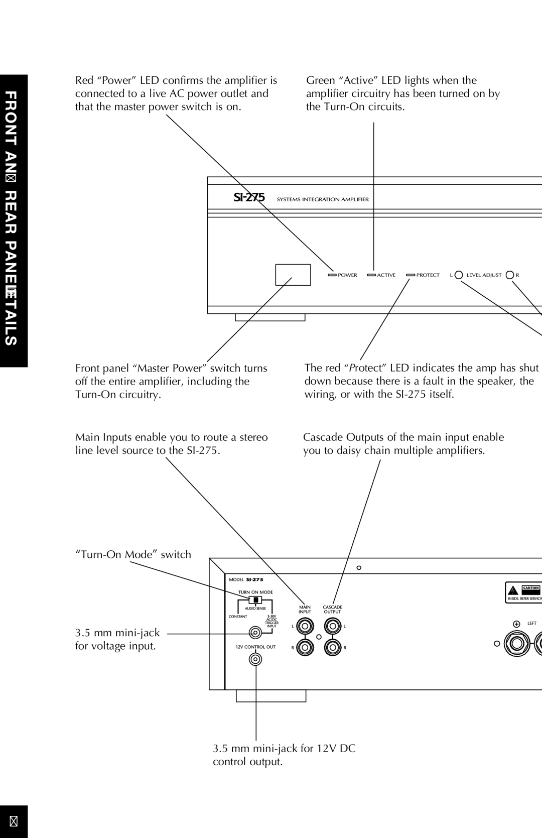 Niles Audio SI-275 manual Front and Rear Panel Details 