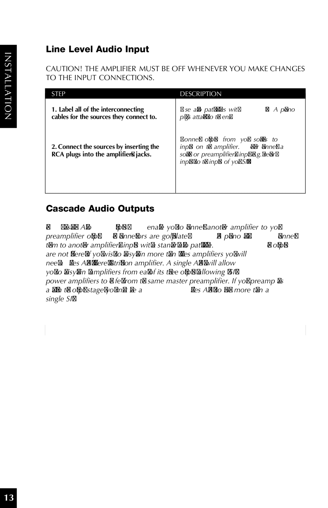 Niles Audio SI-275 manual Line Level Audio Input, Cascade Audio Outputs 