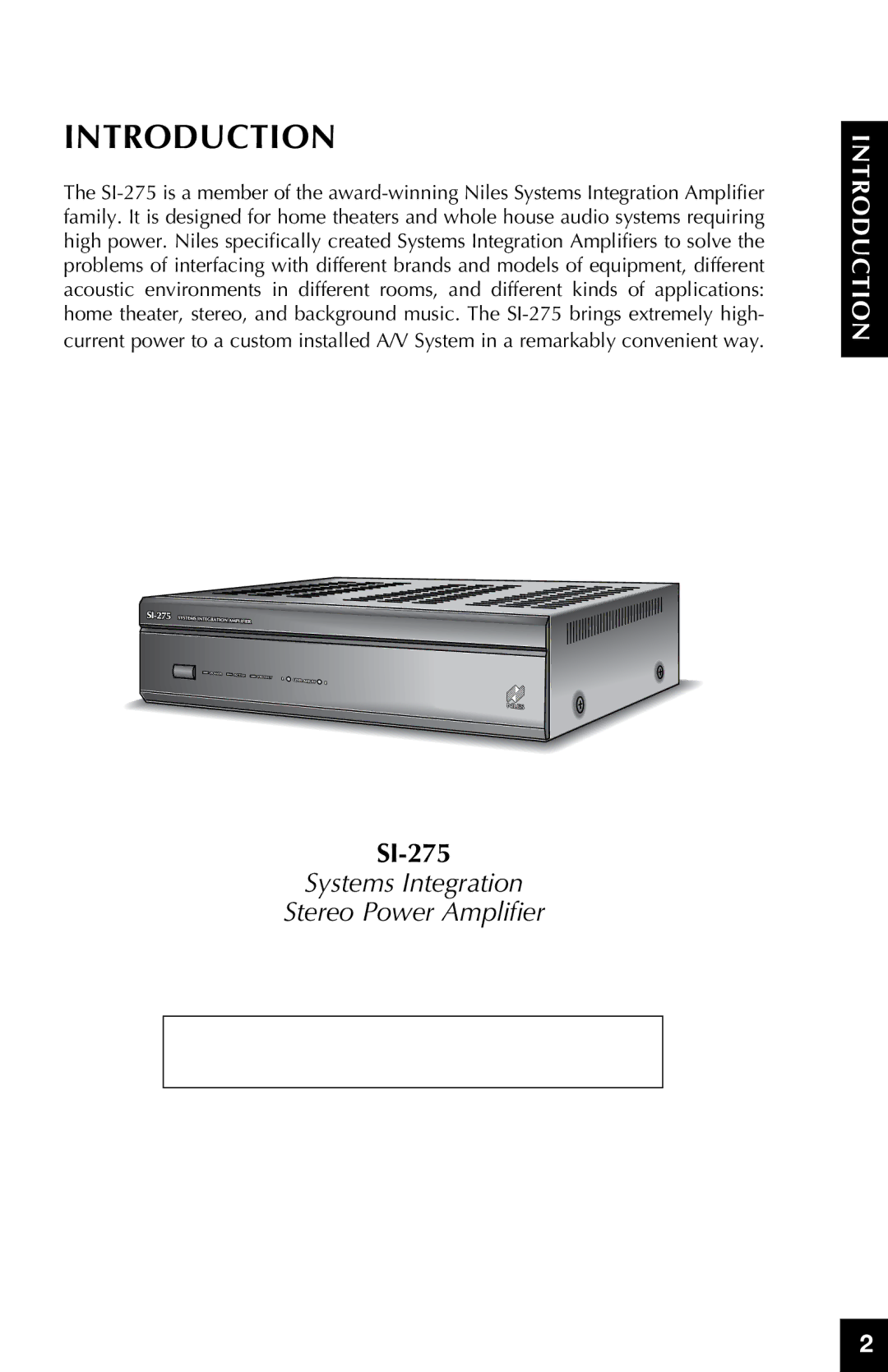 Niles Audio SI-275 manual Introduction 