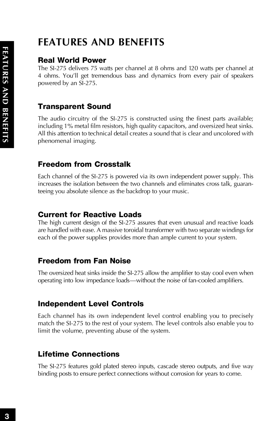 Niles Audio SI-275 manual Features and Benefits 