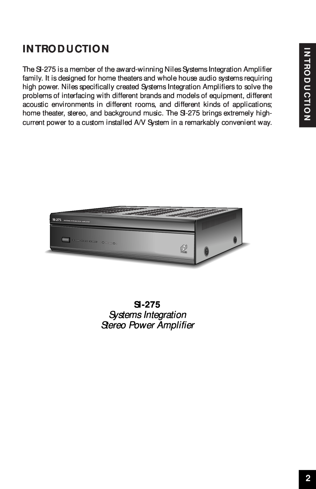 Niles Audio SI-275 manual Introduction, Systems Integration Stereo Power Amplifier 