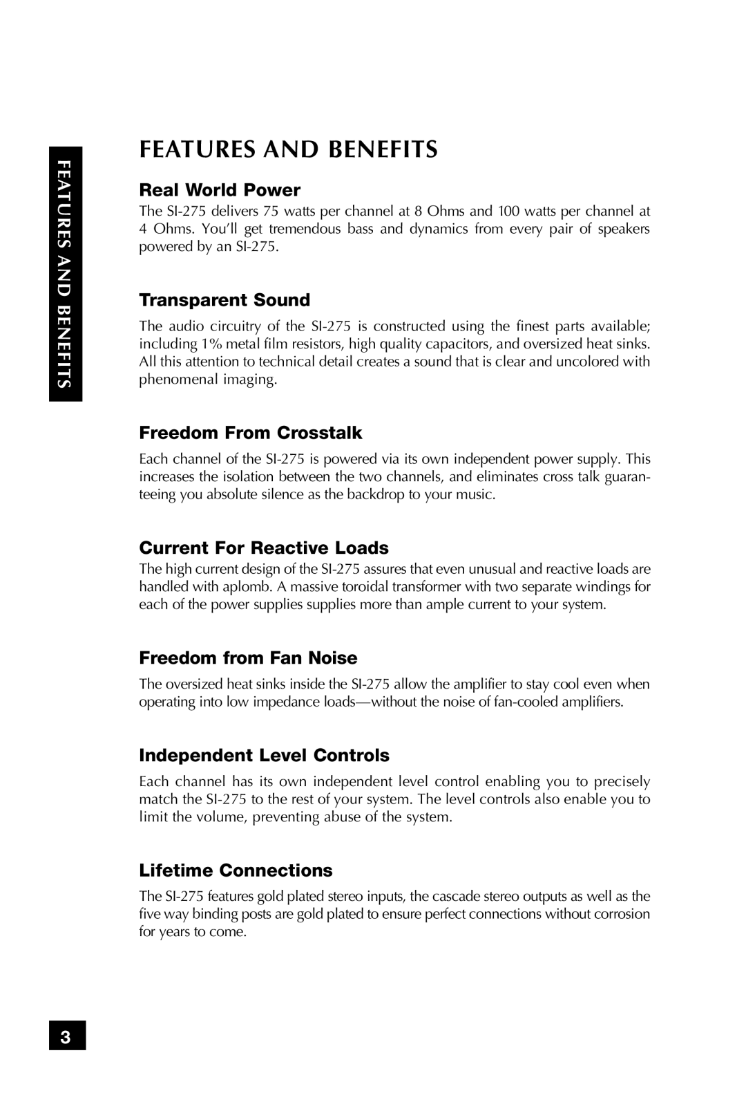 Niles Audio SI-275 manual Features And Benefits, Real World Power, Transparent Sound, Freedom From Crosstalk 