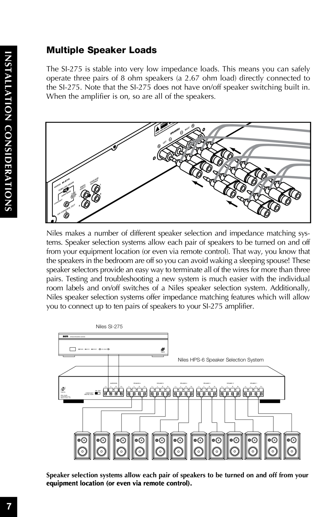Niles Audio SI-275 manual Multiple Speaker Loads, Installation Considerations 