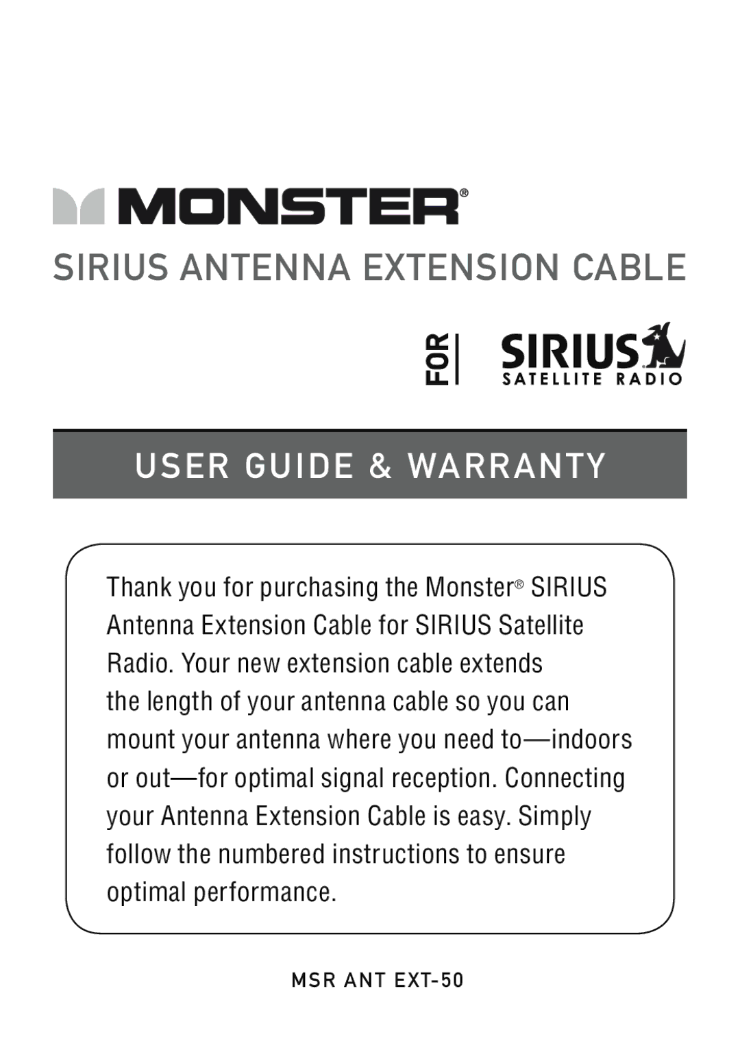 Niles Audio SIRIUS ANTENNA EXTENSION CABLE warranty Sirius Antenna Extension Cable 