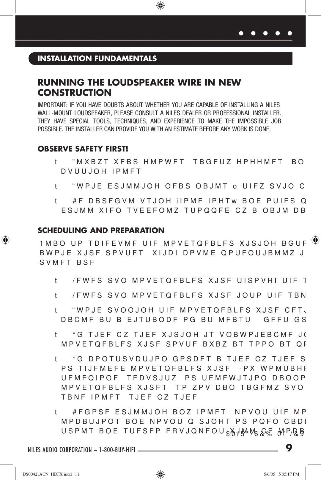 Niles Audio Speaker manual Running the Loudspeaker Wire in NEW Construction, Installation Fundamentals 