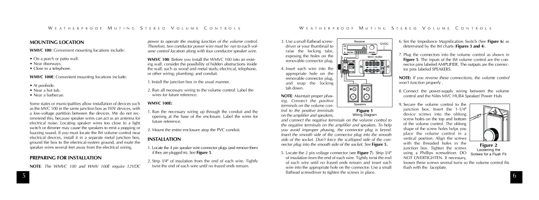 Niles Audio HDL-4, SPS-4, or SPS-6 specifications Mounting Location, Preparing for Installation, Wmvc 100E 