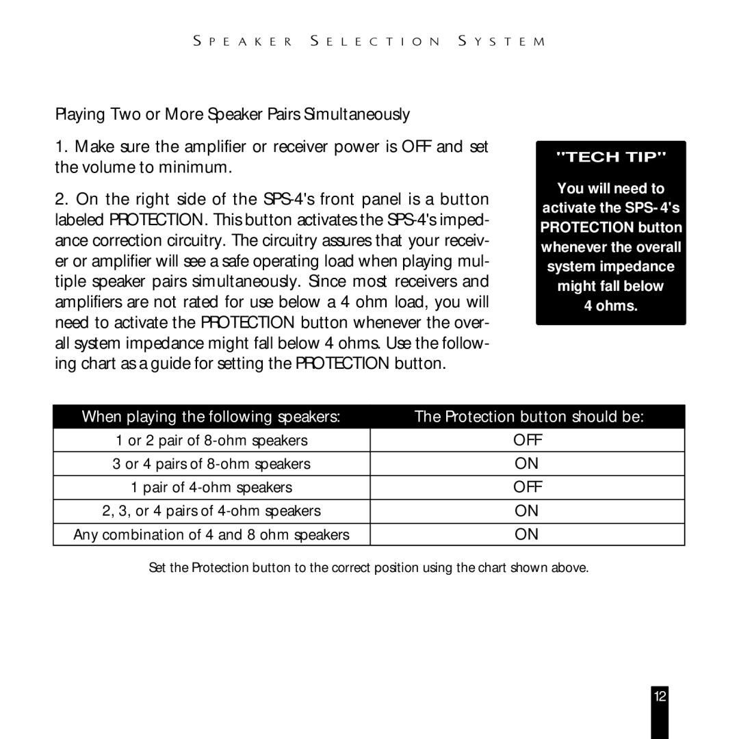 Niles Audio SPS-4 manual Ohms 