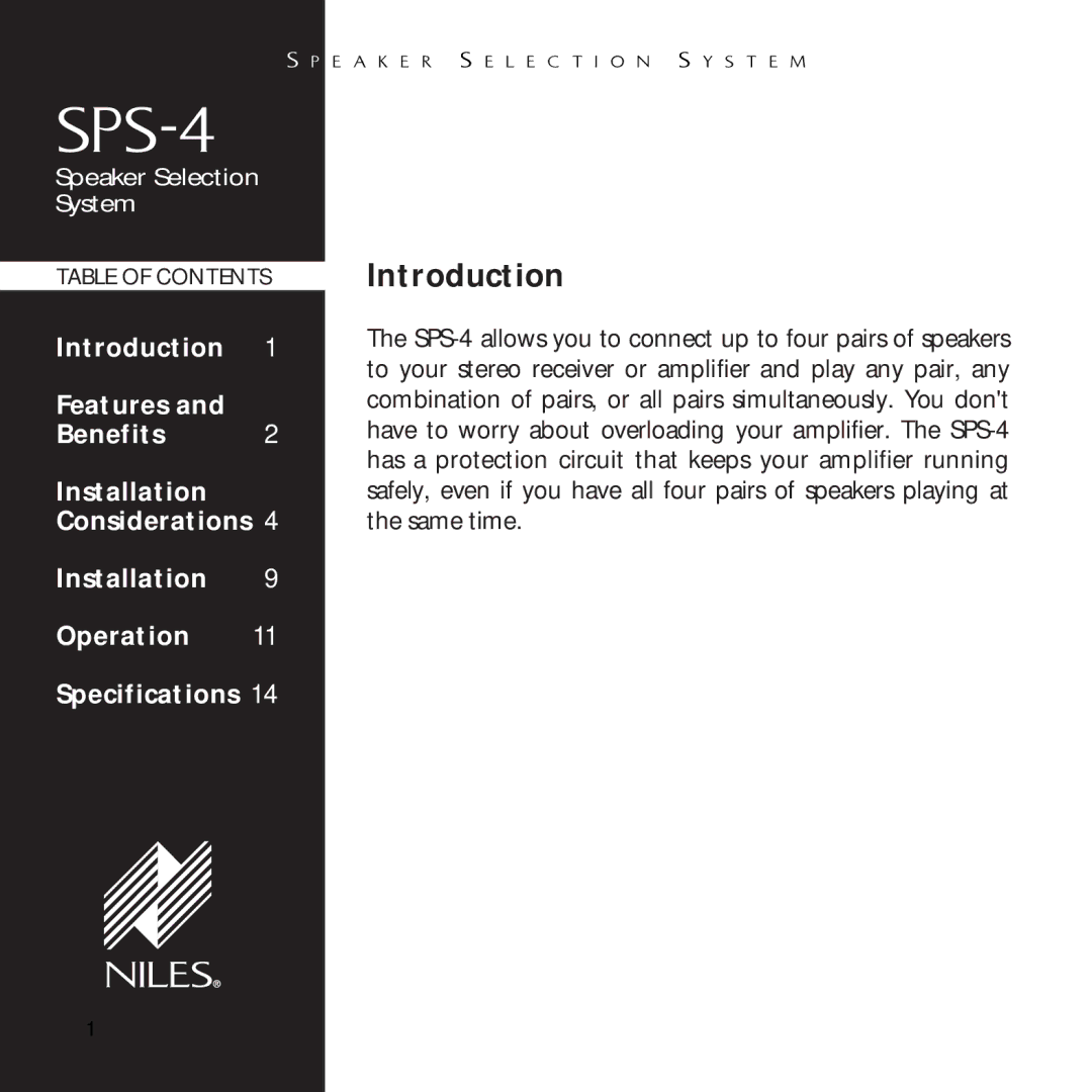 Niles Audio SPS-4 manual 