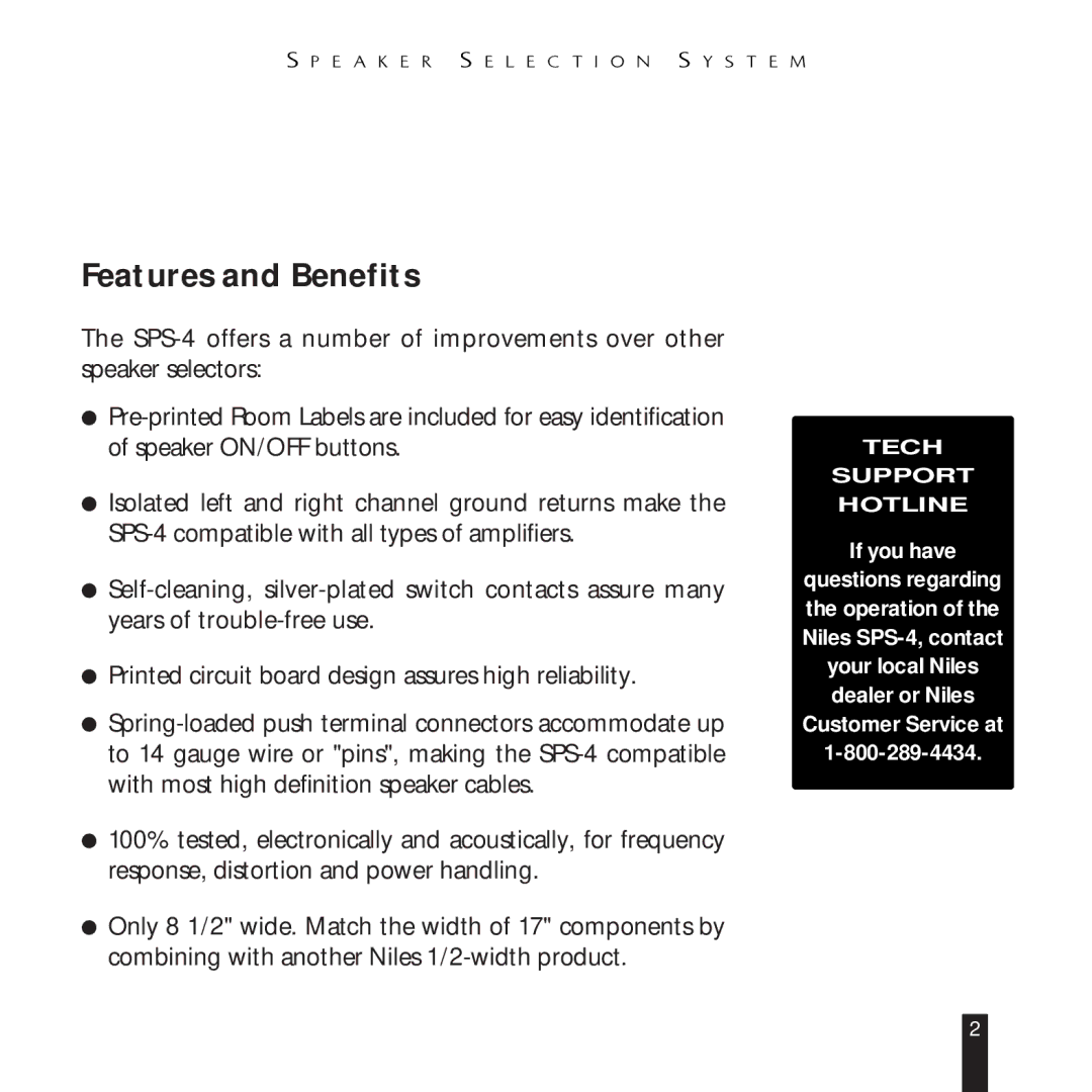 Niles Audio SPS-4 manual Features and Benefits, If you have 