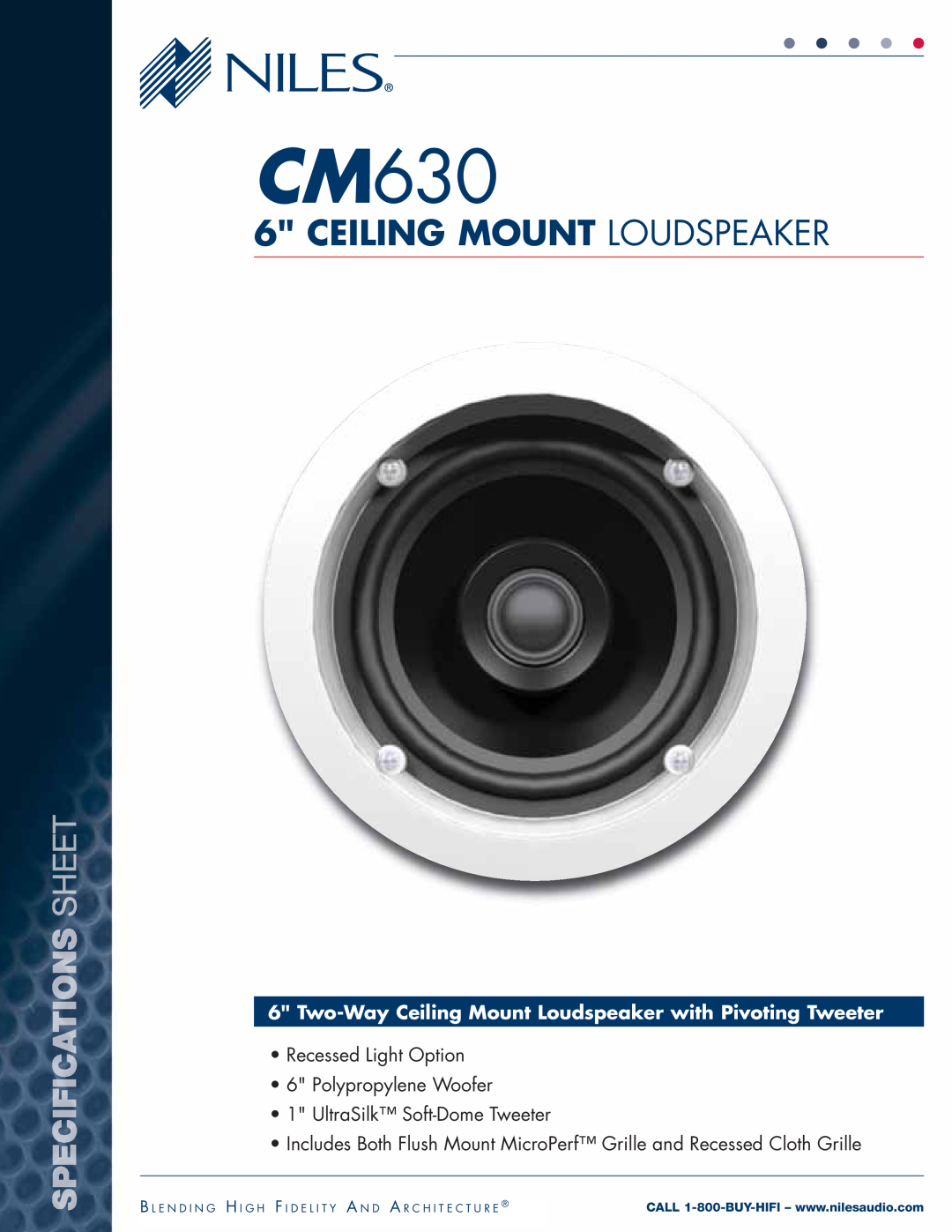 Niles Audio SR14 manual CM630, Ceiling Mount Loudspeaker, Recessed Light Option 6 Polypropylene Woofer 