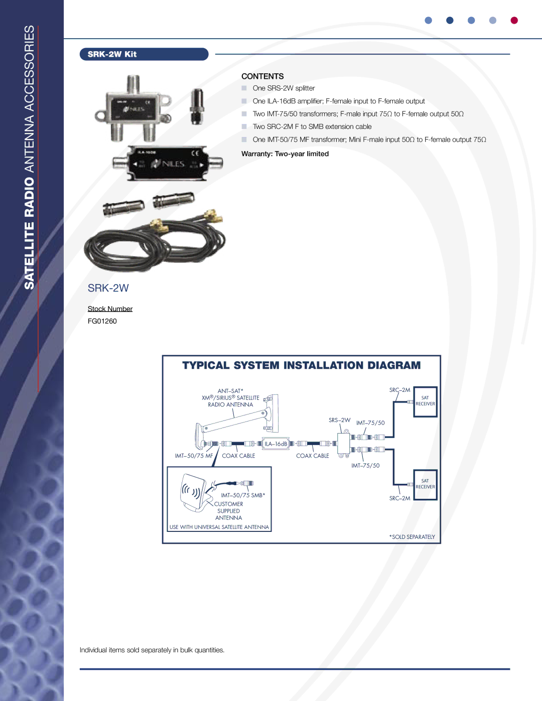 Niles Audio SRK-2W specifications Satellite Radio Antenna Accessories 