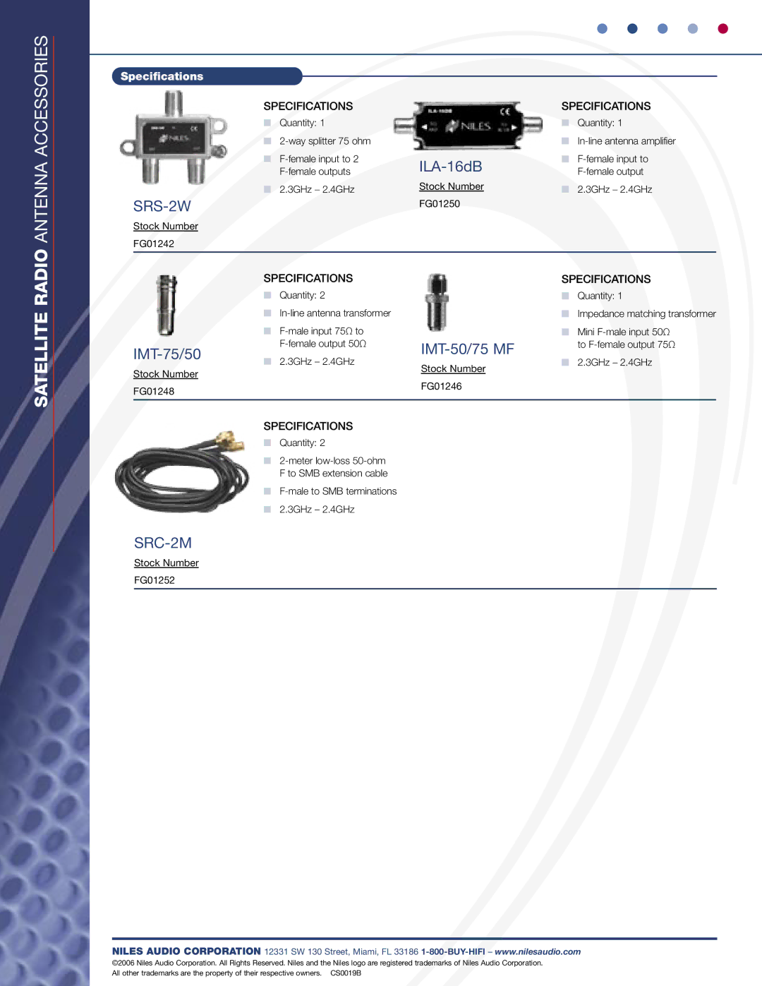 Niles Audio SRK-2W specifications Antenna Accessories, SRS-2W, SRC-2M 