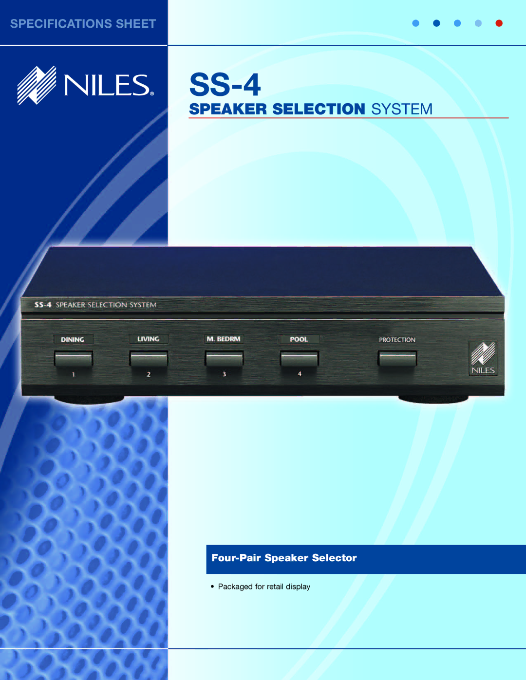 Niles Audio SS-4 specifications Speaker Selection System 