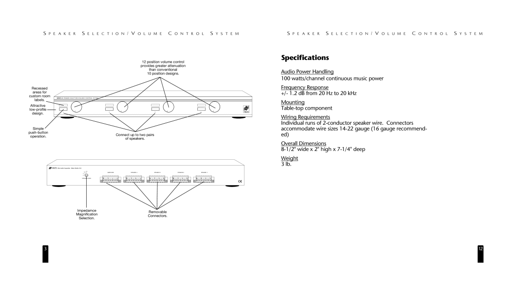 Niles Audio SSVC-4, SSVC-2, SSVC-6 specifications Specifications, Mounting 