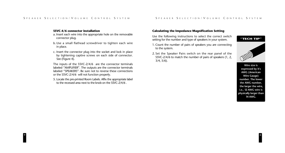 Niles Audio SSVC-2, SSVC-6 SSVC-4/6 connector installation, Calculating the Impedance Magnification Setting 