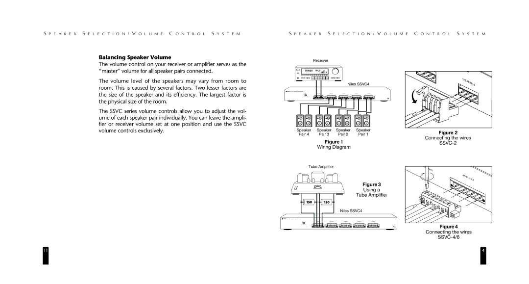 Niles Audio SSVC-2, SSVC-4, SSVC-6 specifications Balancing Speaker Volume, Using a Tube Amplifier 