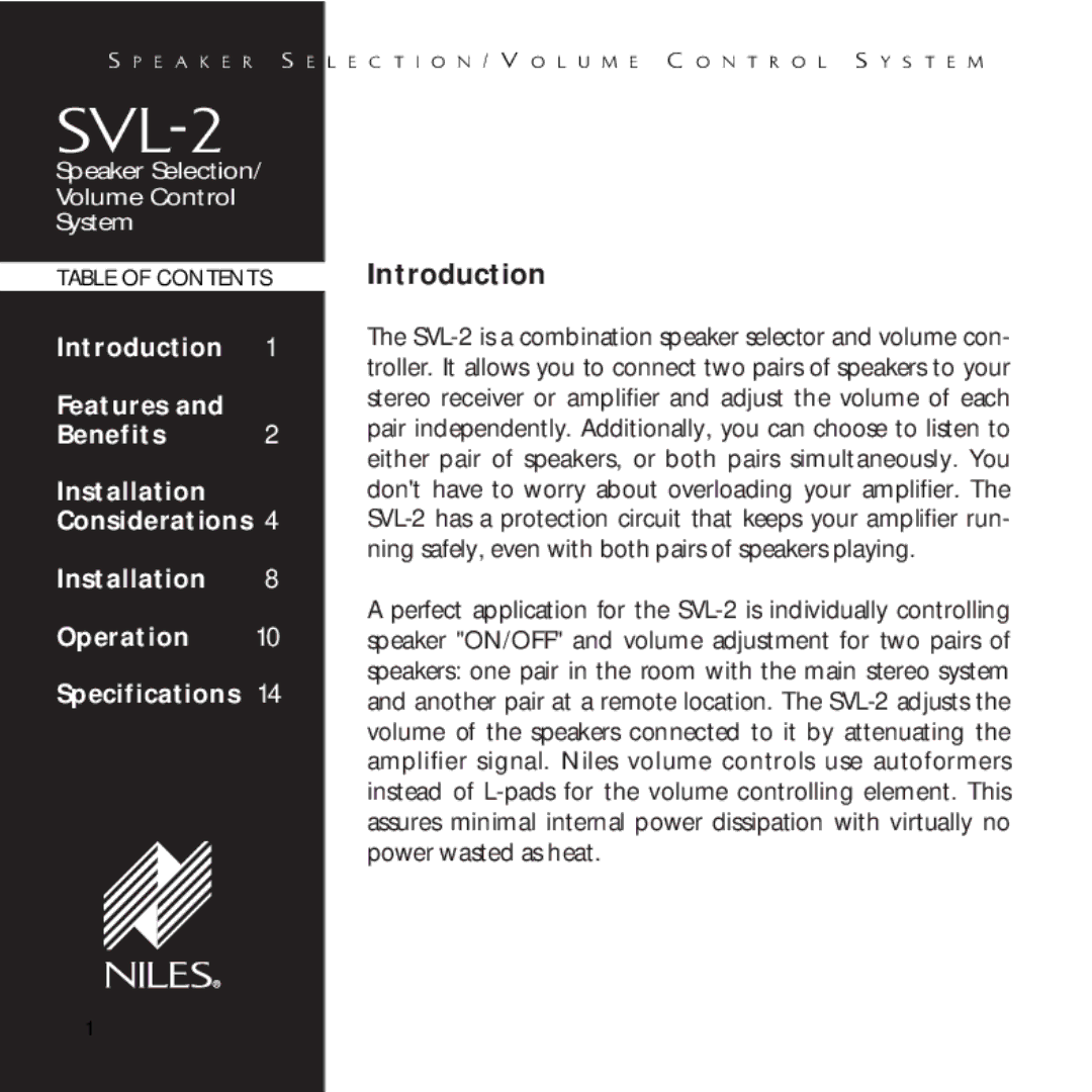 Niles Audio SVL-2 manual 