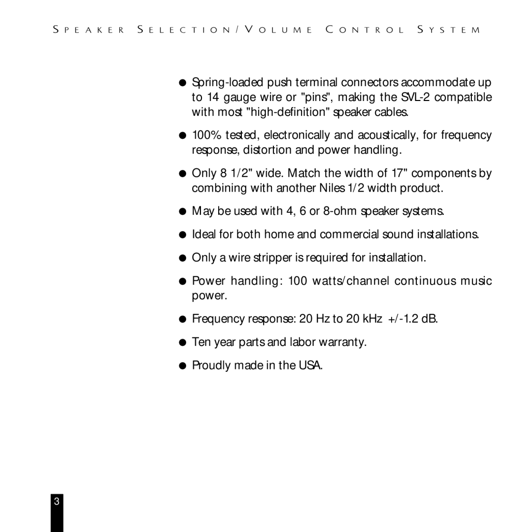 Niles Audio SVL-2 manual 