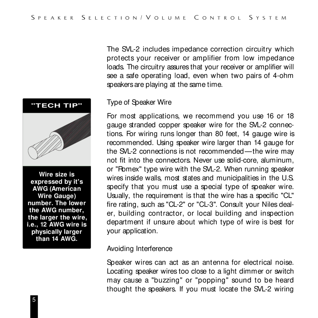 Niles Audio SVL-2 manual Tech TIP 