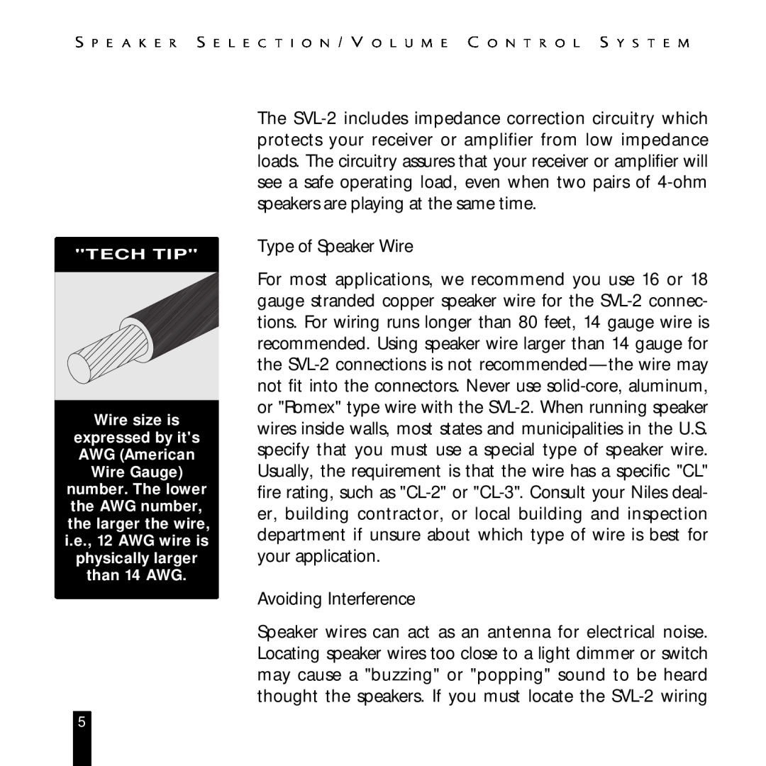 Niles Audio SVL-2 manual Type of Speaker Wire 
