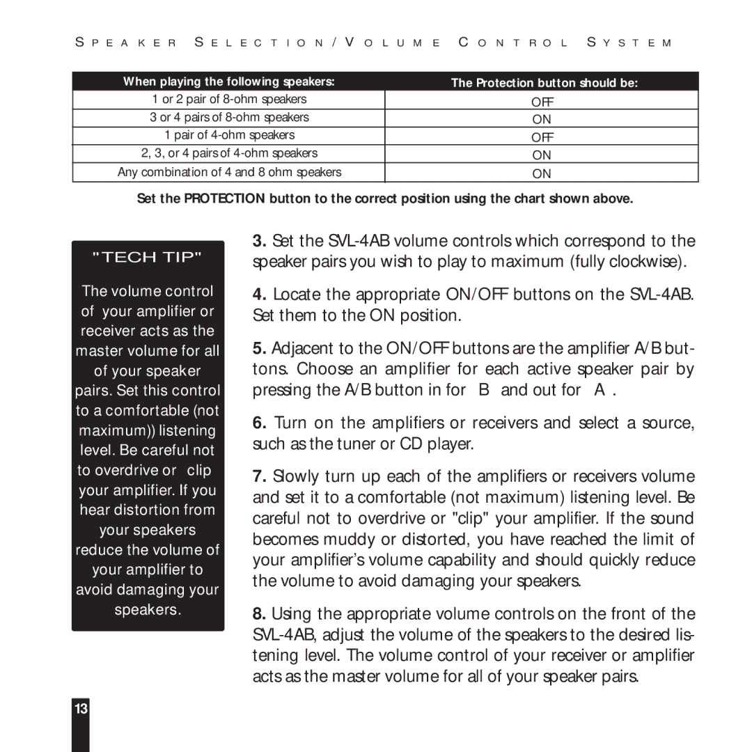 Niles Audio SVL-4AB manual Off 