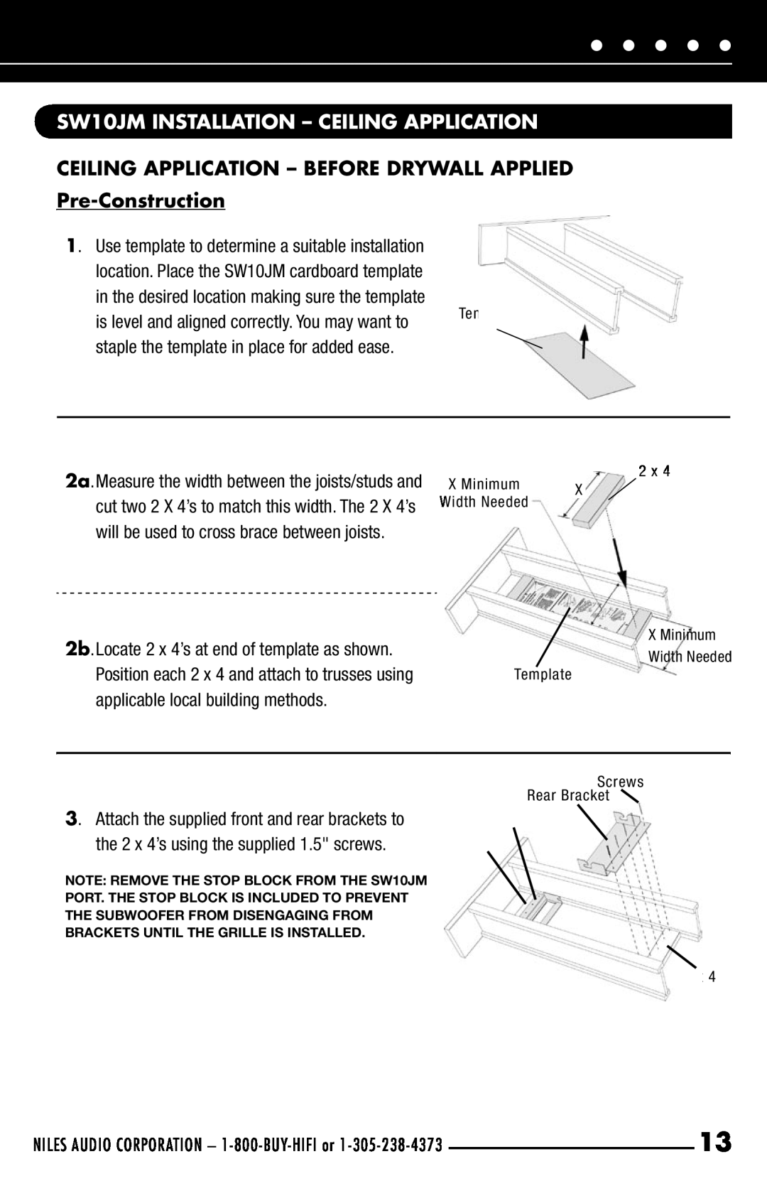 Niles Audio SW10WM manual SW10JM INSTALLATION - CEILING APPLICATION 