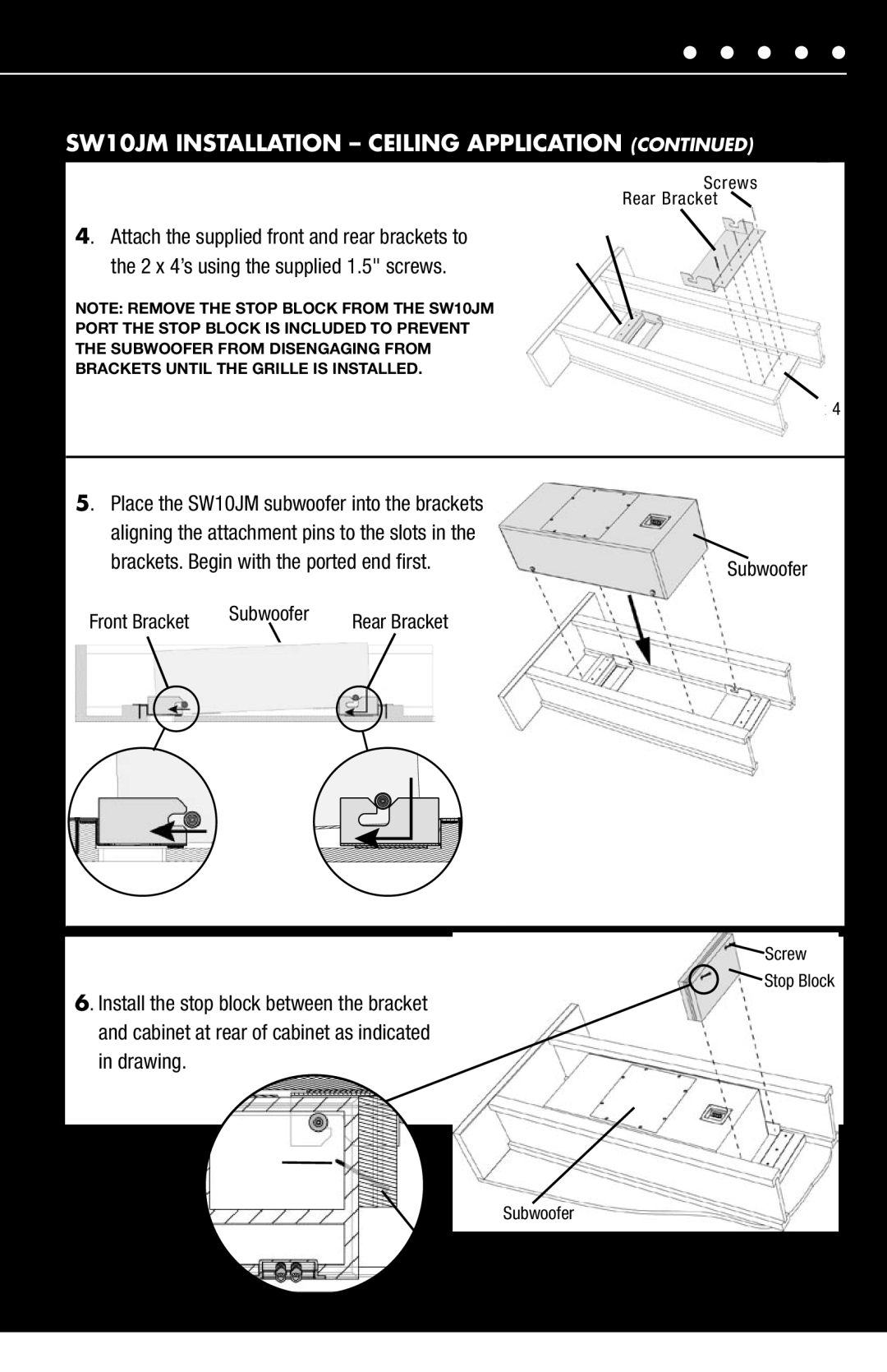 Niles Audio SW10WM manual SW10JM INSTALLATION - CEILING APPLICATION CONTINUED 