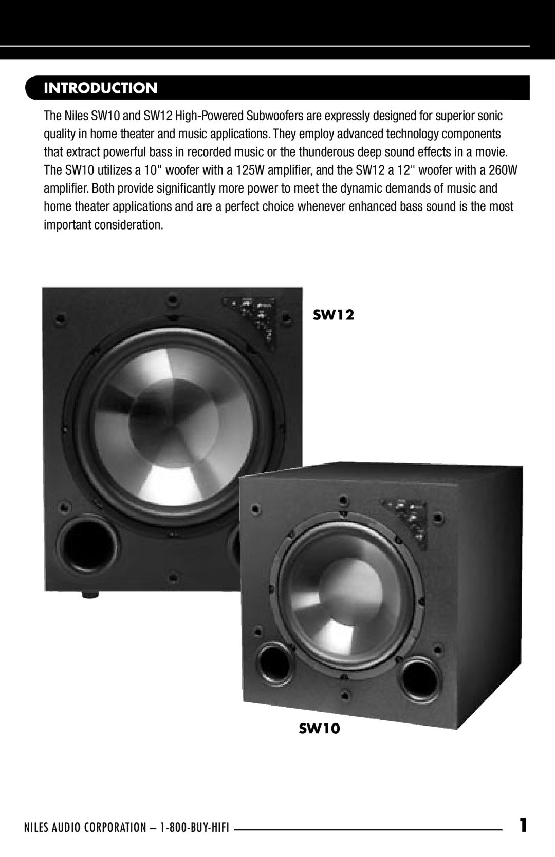 Niles Audio SW10, SW12 manual Introduction 