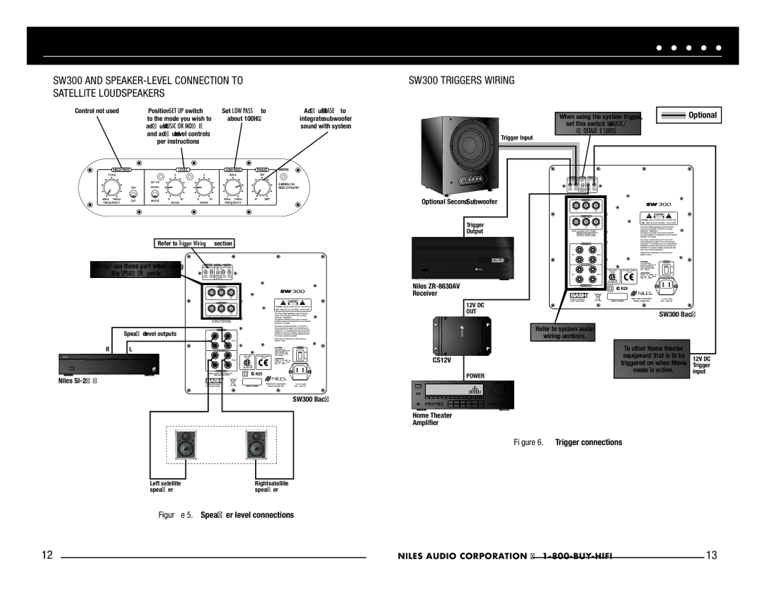 Niles Audio manual SW300 and SPEAKER-LEVEL Connection to Satellite Loudspeakers, SW300 Triggers Wiring 