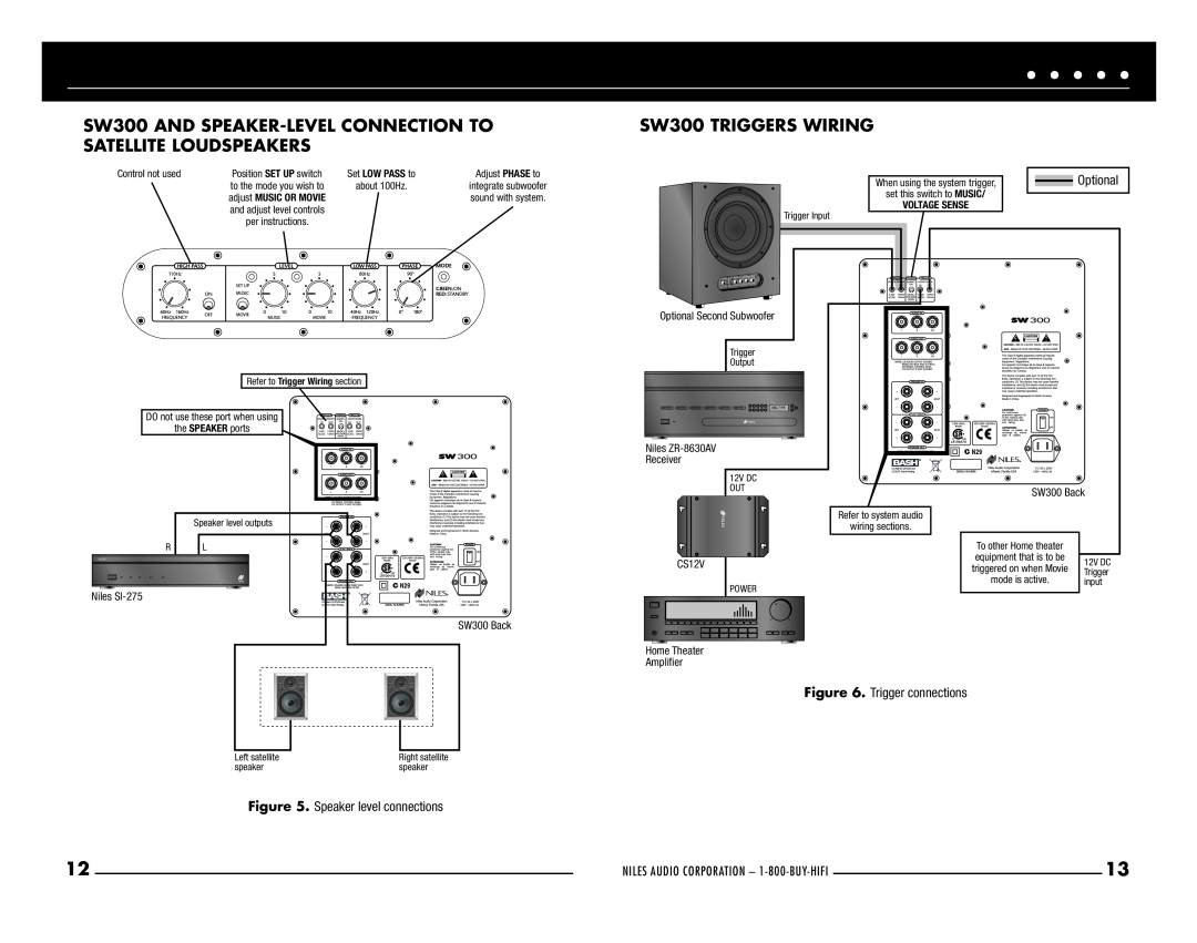 Niles Audio manual SW300 AND SPEAKER-LEVEL CONNECTION TO SATELLITE LOUDSPEAKERS, SW300 TRIGGERS WIRING, Optional 